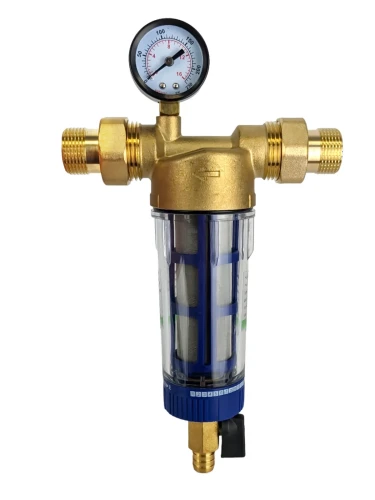 Фильтр грубой очистки (грязевик) 3/4", для холодной воды, с манометром