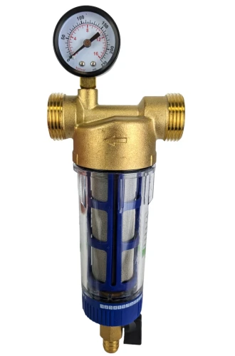 Фильтр грубой очистки (грязевик) 3/4", для холодной воды, с манометром