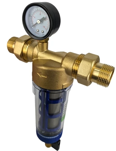 Фильтр грубой очистки (грязевик) 3/4", для холодной воды, с манометром